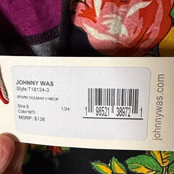 Johnny Was Black & Vibrant Floral V-Neck Blouse - Picture 6 of 8